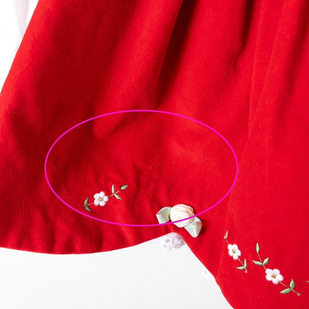 Vintage 90s Baby Togs 2pc Dress Set Red White Velvet Floral Eyelet Lace Baby 18M - Picture 6 of 13